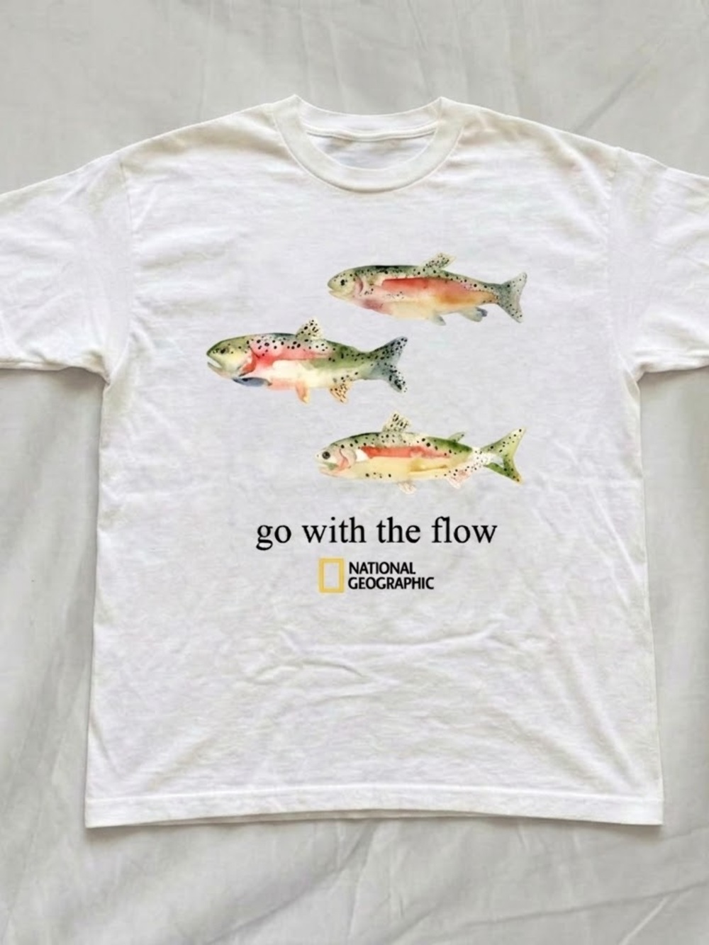 Gildan White Tee with Multicolor Watercolor Trout Graphic